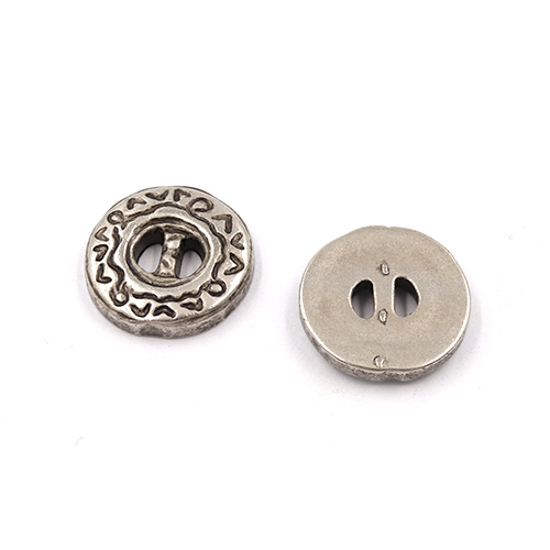 21864 Sullivans 12mm Round Plastic Button 2 Hole - Silver With Patterned Border - 64 In A Tube 