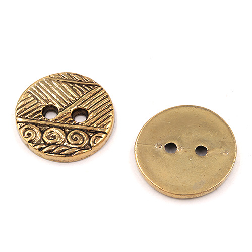 21870 Sullivans 17mm Round Plastic Button 2 Hole - Gold With Lined Pattern With Swirl Stripe  - 50 In A Tu