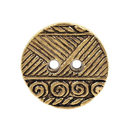 21871 Sullivans 23mm Round Plastic Button 2 Hole - Gold With Lined Pattern With Swirl Stripe  - 42 In A Tu