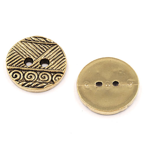 21871 Sullivans 23mm Round Plastic Button 2 Hole - Gold With Lined Pattern With Swirl Stripe  - 42 In A Tu
