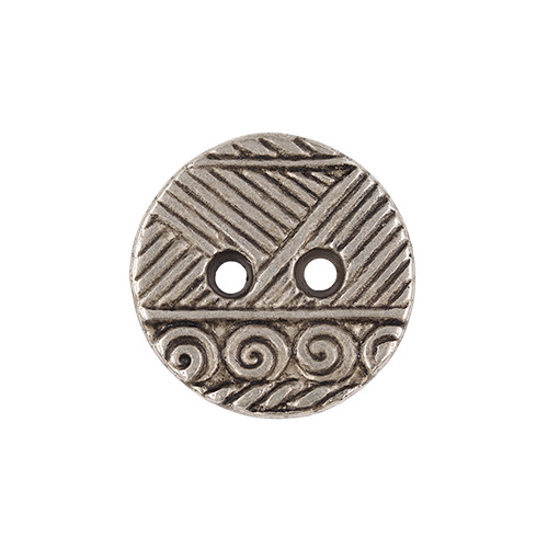 21873 Sullivans 15mm Round Plastic Button 2 Hole - Silver With Lined Pattern With Swirl Stripe  - 63 In A 