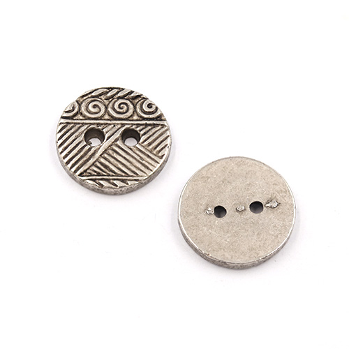 21873 Sullivans 15mm Round Plastic Button 2 Hole - Silver With Lined Pattern With Swirl Stripe  - 63 In A 