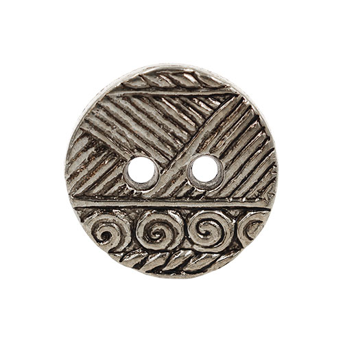 21874 Sullivans 17mm Round Plastic Button 2 Hole - Silver With Lined Pattern With Swirl Stripe  - 50 In A 