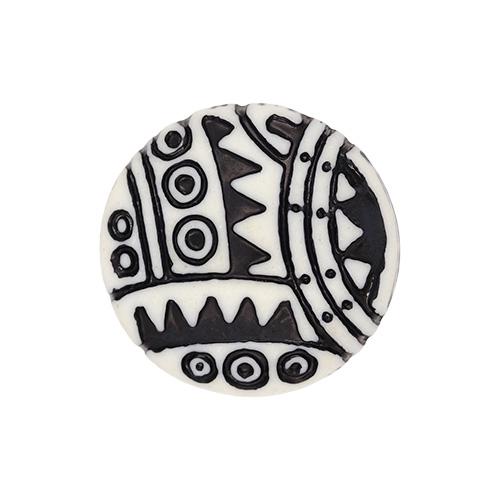21896 Sullivans 18mm Round Plastic Shank Button With Black Circled Patterns - White - 84 In A Tube 
