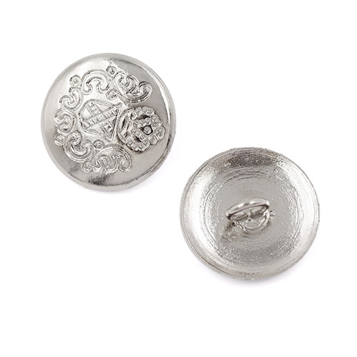 21906 Sullivans 20mm Round Plastic Shank Button - Silver With Crest - 18 In A Tube 