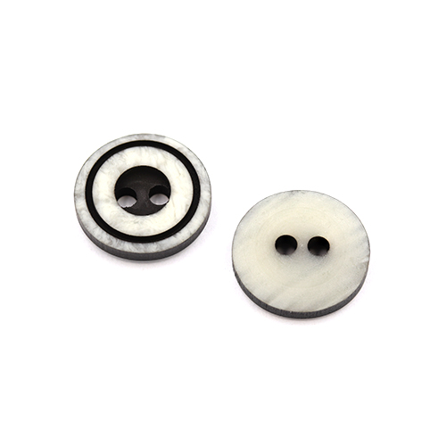 22220 Sullivans 12mm Round Plastic Button 2 Hole With Black Middle And Rim - White - 136 In A Tube 