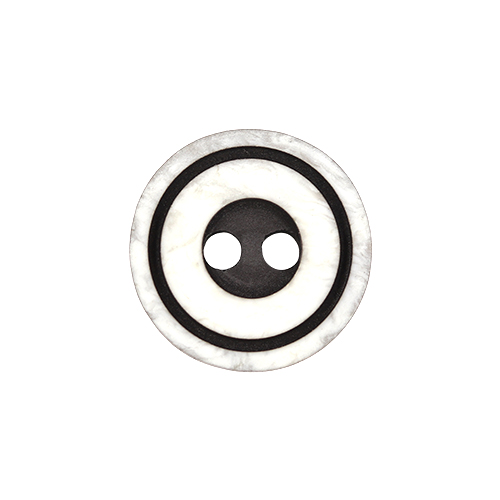 22221 Sullivans 12mm Round Plastic Button 2 Hole With Black Middle And Rim - White - 100 In A Bag