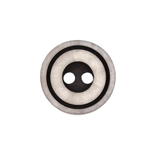 22223 Sullivans 12mm Round Plastic Button 2 Hole With Black Middle And Rim - Grey - 100 In A Bag