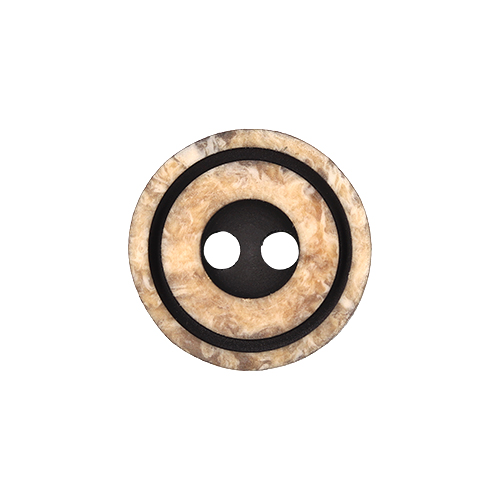 22225 Sullivans 12mm Round Plastic Button 2 Hole With Black Middle And Rim - Beige - 100 In A Bag