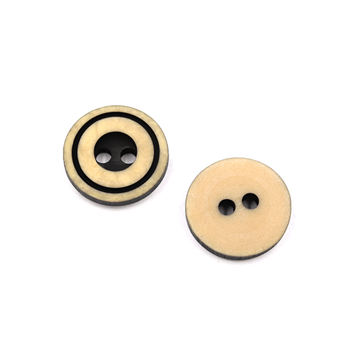 22226 Sullivans 12mm Round Plastic Button 2 Hole With Black Middle And Rim - Dark Cream - 136 In A Tube 