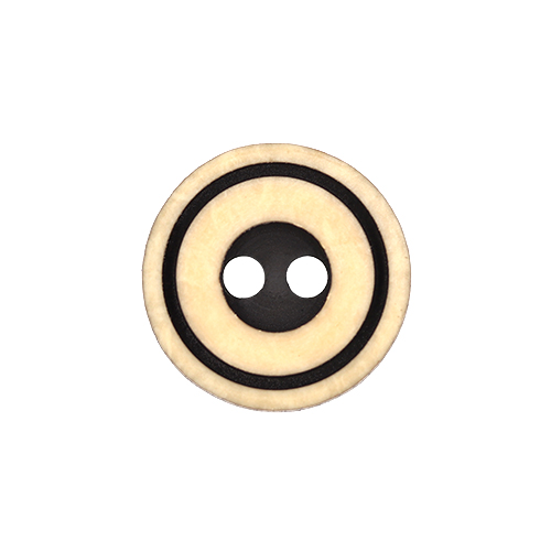 22227 Sullivans 12mm Round Plastic Button 2 Hole With Black Middle And Rim - Dark Cream - 100 In A Bag