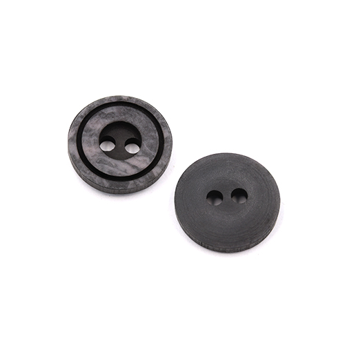 22228 Sullivans 12mm Round Plastic Button 2 Hole With Black Middle And Rim - Dark Grey - 136 In A Tube 