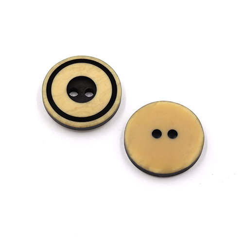 22238 Sullivans 15mm Round Plastic Button 2 Hole With Black Middle And Rim - Dark Cream - 74 In A Tube 