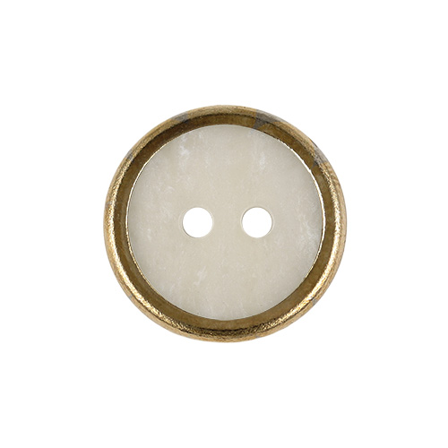 22264 Sullivans 15mm Round Plastic Button 2 Hole With Bronze Border - Pearlised White - 37 In A Tube
