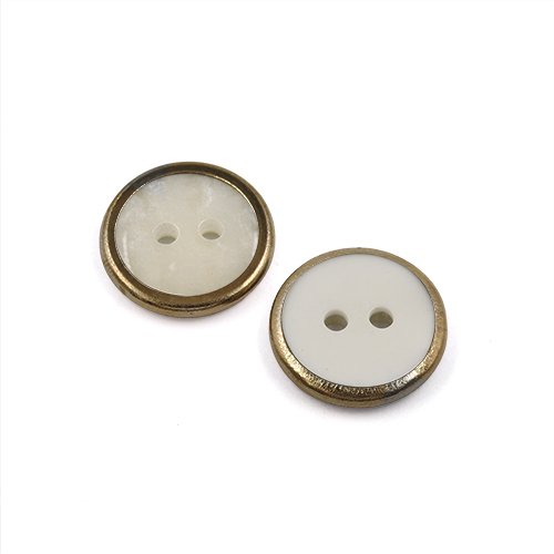 22264 Sullivans 15mm Round Plastic Button 2 Hole With Bronze Border - Pearlised White - 37 In A Tube
