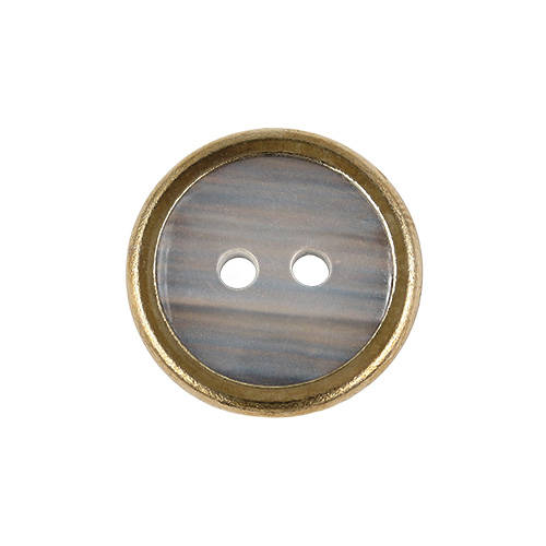 22268 Sullivans 15mm Round Plastic Button 2 Hole With Bronze Border - Pearlised Grey - 37 In A Tube