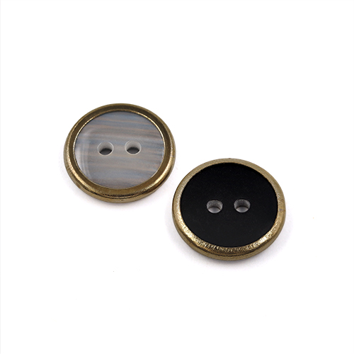 22268 Sullivans 15mm Round Plastic Button 2 Hole With Bronze Border - Pearlised Grey - 37 In A Tube