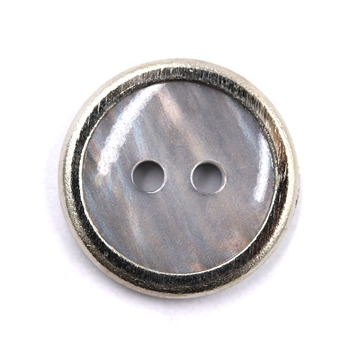 22270 Sullivans 15mm Round Plastic Button 2 Hole With Silver Border - Pearlised Grey - 37 In A Tube