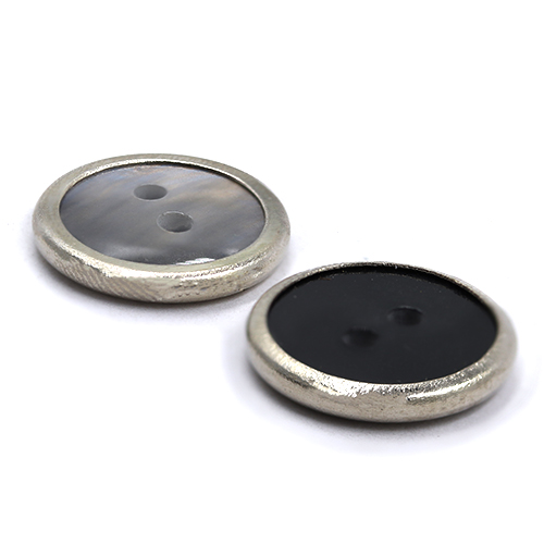 22271 Sullivans 15mm Round Plastic Button 2 Hole With Silver Border - Pearlised Grey - Bag Of 100