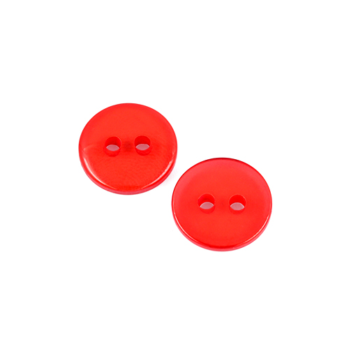 22567 Sullivans 12mm Round Clear Plastic Button 2 Hole - Red - Bag Of 100