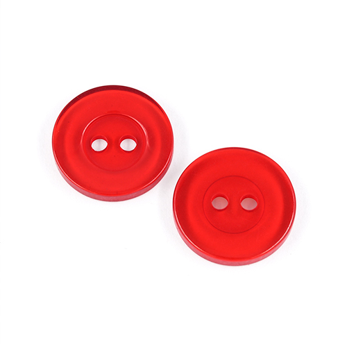 22627 Sullivans 18mm Round Clear Plastic Button 2 Hole - Red - Bag Of 100