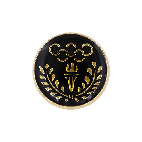 22825 Sullivans 15mm Round Plastic Shank Button - Black With Gold Olympic Styled Emblem - 23 In A Tube