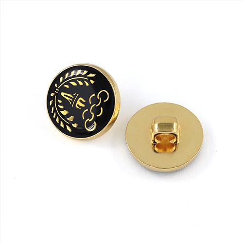 22825 Sullivans 15mm Round Plastic Shank Button - Black With Gold Olympic Styled Emblem - 23 In A Tube