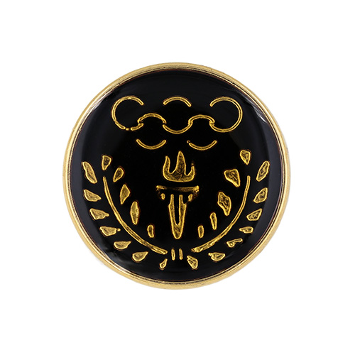 22826 Sullivans 21mm Round Plastic Shank Button - Black With Gold Olympic Styled Emblem - 16 In A Tube