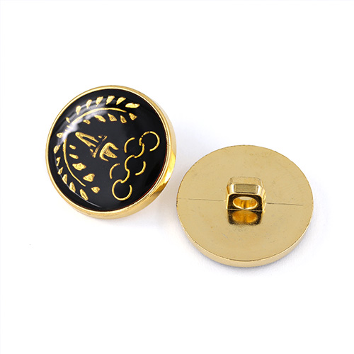 22826 Sullivans 21mm Round Plastic Shank Button - Black With Gold Olympic Styled Emblem - 16 In A Tube