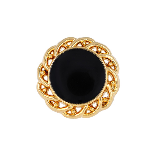 22827 Sullivans 15mm Round Plastic Shank Button - Black With Gold Chained Border - 24 In A Tube