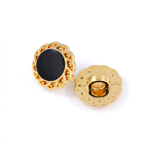 22827 Sullivans 15mm Round Plastic Shank Button - Black With Gold Chained Border - 24 In A Tube