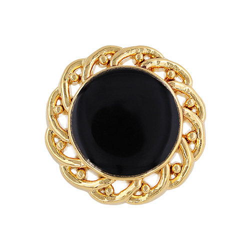 22828 Sullivans 21mm Round Plastic Shank Button - Black With Gold Chained Border - 16 In A Tube