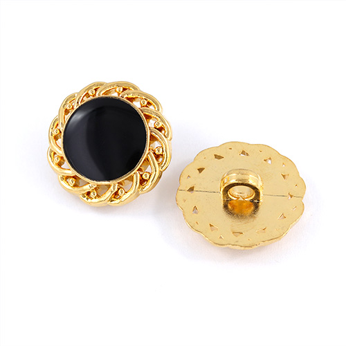 22828 Sullivans 21mm Round Plastic Shank Button - Black With Gold Chained Border - 16 In A Tube