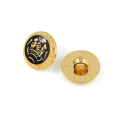 22829 Sullivans 15mm Round Plastic Shank Button - Black With Gold Emblem And Border - 28 In A Tube