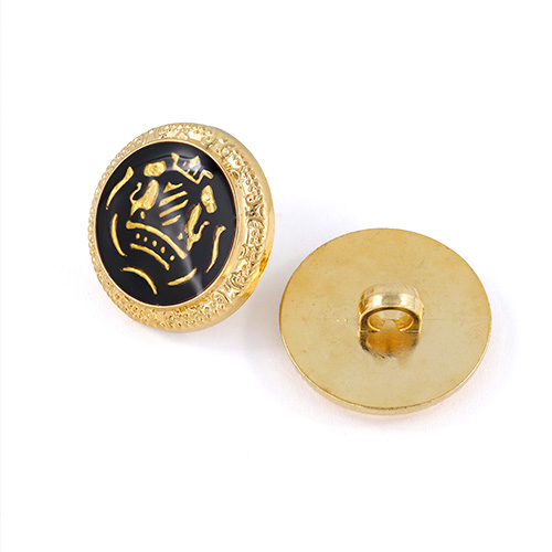 22830 Sullivans 21mm Round Plastic Shank Button - Black With Gold Emblem And Border - 18 In A Tube