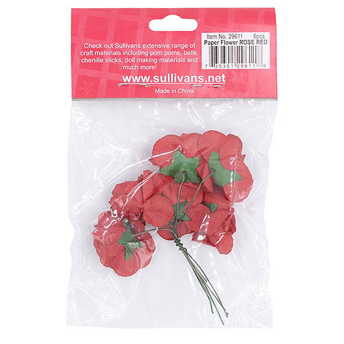 29611 Paper Flower Rose Red 6pcs