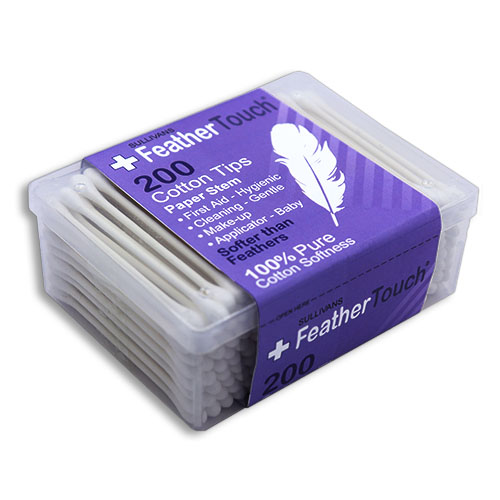 47639 Sullivans Feathertouch Paper Stem Cotton Tips - 200pc