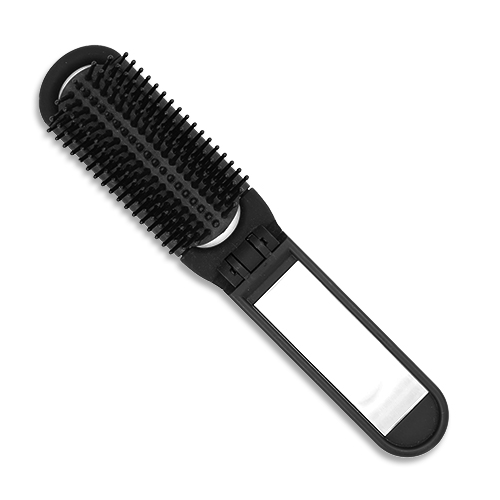 47807 Sullivans Folding Travel Hair Brush With Mirror - Black