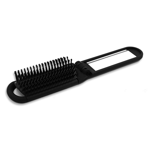 47807 Sullivans Folding Travel Hair Brush With Mirror - Black