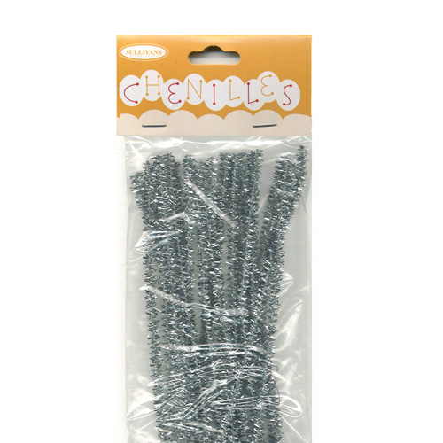 49006 Chenille Stick 3mm Glitter Silver