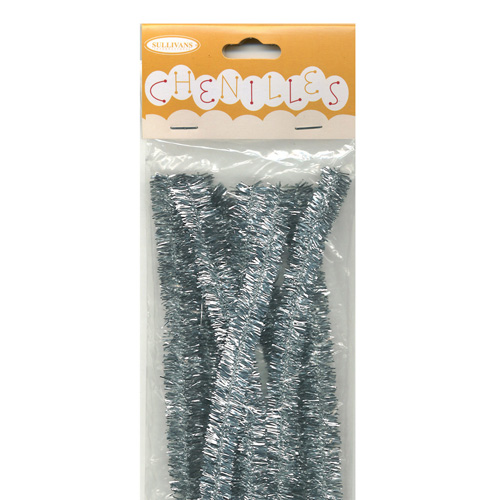 49008 Chenille Stick 12mm Glitter Silver