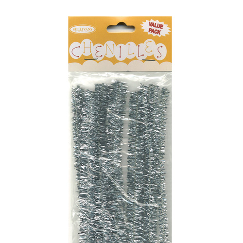 49009 Chenille Stick Glitter Silver Value Pack