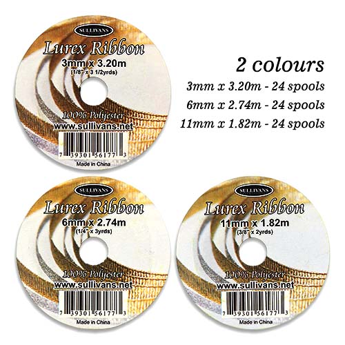 56177 Sullivans Lurex Metallic Boxed Ribbon - 72 Rolls 