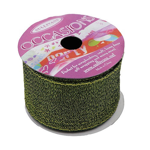 56205 Ribbon Organza 38mm Green/gold Metallic