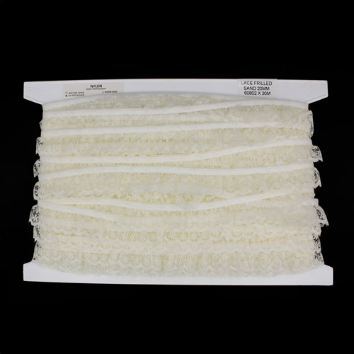 60802 Lace Nylon Frilled 20mm Sand