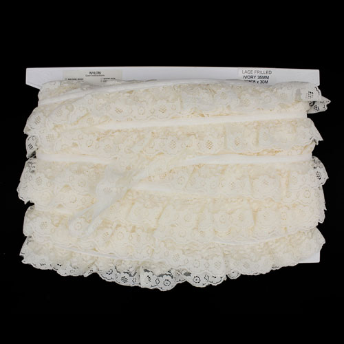 60808 Lace Nylon Frilled 35mm Ivory