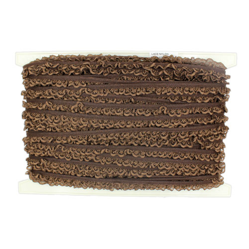 60827 Lace Nylon Frilled 15mm Brown