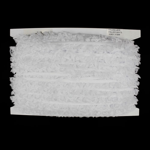 60831 Lace Nylon Frilled 20mm White