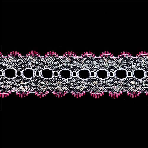 61240 Sullivans 35mm Eyelet Lace - 200m - White/hot Pink