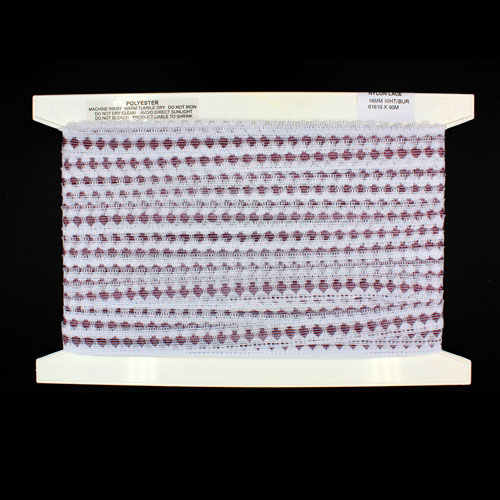 61615 Lace Polyester Nylon 18mm White Burgundy